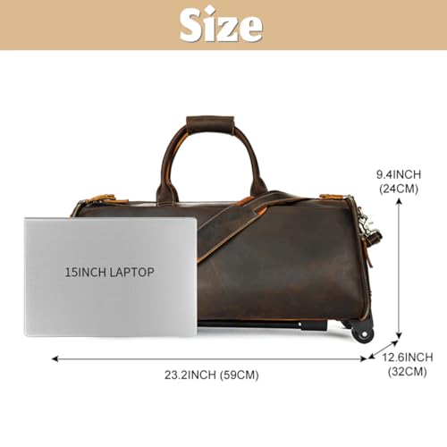 Men's Leather Duffle Bag with Wheels,Rolling Travel Luggage with Handle,Large Convertible Garment Weekender Bags2