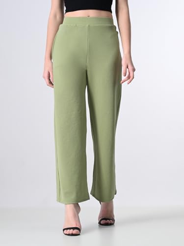 Image of Women's High Waist Straight Fit Trousers,Solid Korean Stretchable Pants for Women, Regular Fit Elastic Waist Full Length Formal Trouser,Casual,Office Wear