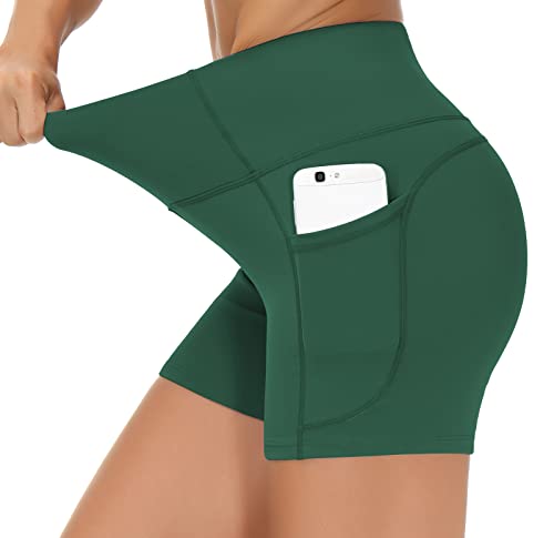 Image of THE GYM PEOPLE High Waist Yoga Shorts for Women's Tummy Control Fitness Athletic Workout Running Shorts with Deep Pockets
