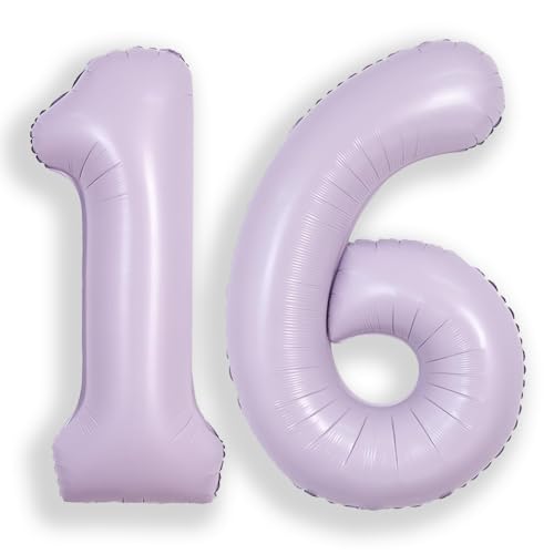 Image of SUWEN 40 Inch Light Purple Lavender Big 16 Balloon Number Foil Helium 0-9 | 16th Large Giant Birthday Huge Mylar Jumbo Happy Party 61 Anniversary Decorations