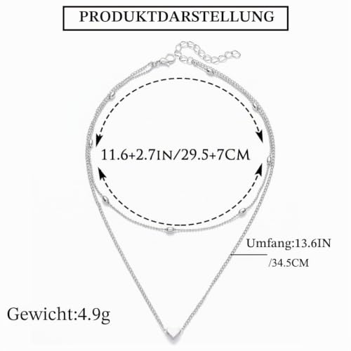 Foto von Fashband Boho Choker Halskette mehrlagiger Herz-Anhänger Halsketten Silberkette Schmuck für Frauen und Mädchen