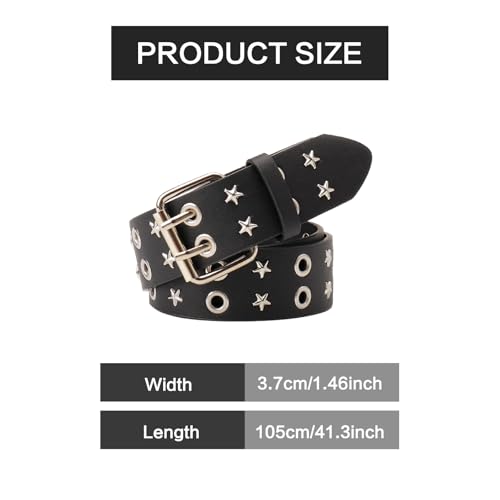 3 PCS Black Studded Belt,Y2K Belt Star Gothic Punk Rock Belt,Bright Metal Pyramid for Women,Metal Punk Rock Rivet Belt,y2k Belts for Women,Punk Waist Belt for Halloween Cosplay2