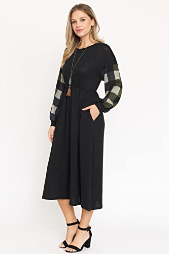 Eloges Women's Buffalo Plaid Bishop Sleeve Midi Dress4