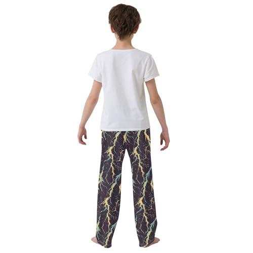 Boys' Pants Yellow Green Lightning Bolts Long Bottoms Jogger Pants Elastic Waist Trousers with Pockets S-XL3