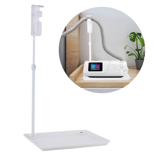 Image of Bedside Retractable CPAP Hose Holder - (Wall-Damage-Free) White Adjustable Height Hook for Hanging Mask & Tubing to Keep CPAP Supplies Tidy & Boosts Sleep Quality
