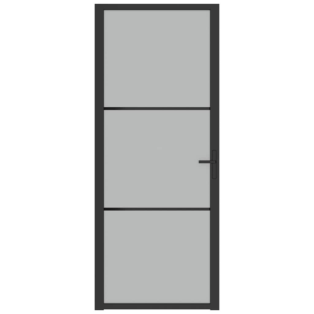 vidaXL Innentür Modernes Design Glastür Komplettset Zimmertür Tür Drehtür Wohnungstür mit Montagezubehör 83x201,5cm Schwarz Mattglas Aluminium