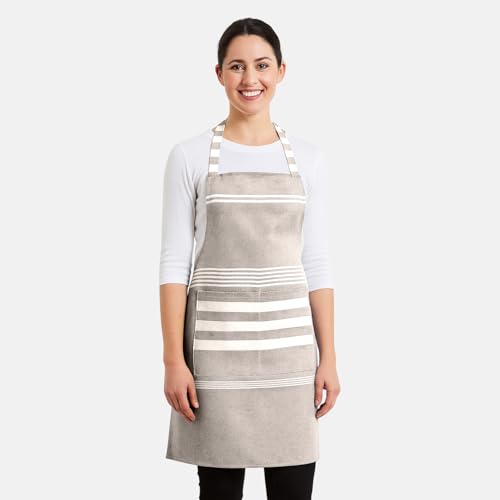 Image of Unisex Cooking Aprons | Waterproof Apron | Striped Design with 2 Front Pockets & Adjustable Neck Strap | Durable, Oil & Stain Resistant | Chef Apron for Cooking