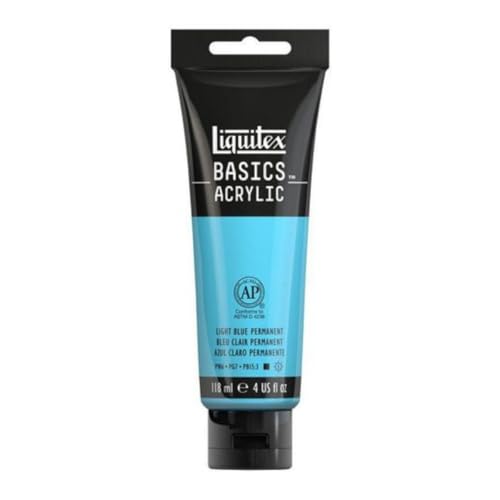 Liquitex 8870051 Basics Acrylfarbe Hellblau Permanent – 118ml Tube, lichtecht, mittlere Viskosität, seidenglänzend, monopigmentiert, Archivqualität Liquitex 8870051 Basics Acrylfarbe Hellblau Permanent – 118ml Tube, lichtecht, mittlere Viskosität, seidenglänzend, monopigmentiert, Archivqualität
