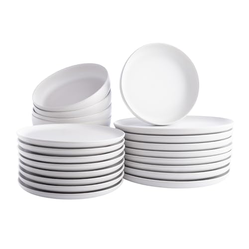 Image of Porto by Stone Lain Macchio 24-Piece Premium Kitchen & Dining Dinnerware Set Stoneware, White Matte, Crafted in Portugal, Dishwasher and Microwave Safe Scratch-Resistant Dish Set for 8