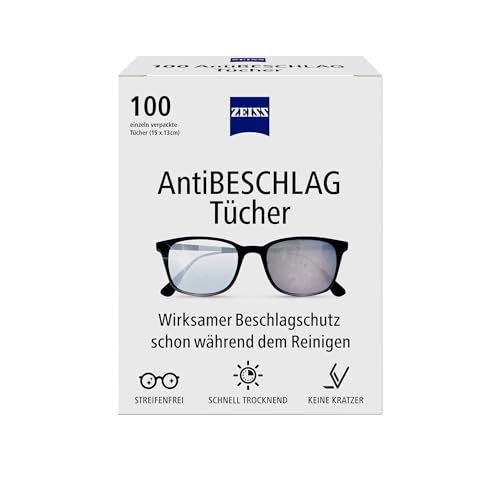 ZEISS AntiBeschlag Tücher 100 Stück für einen lang anhaltenden Beschlagschutz schon während der Reinigung - jedes Tuch einzeln verpackt - ideal für unterwegs oder auf Reisen