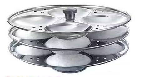 Image of AFFODYL - Stainless Steel 3 Plates Idli Stand for Cooker | Makes 12 Medium Size Soft Idlis at Once| Durable & Heavy Gauge Steel Idli Maker with only 4 Cavities per Plate (Pack of 1)
