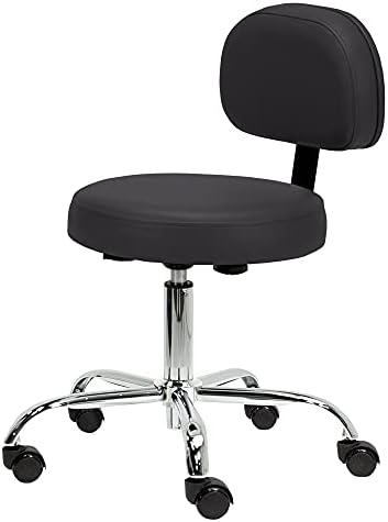 EARTHLITE Pneumatic Massage Rolling Stool with Backrest - No Leaking (vs. Hydraulic), Adjustable, CFC-Fre / Salon Medical Spa Facial Chair , Black