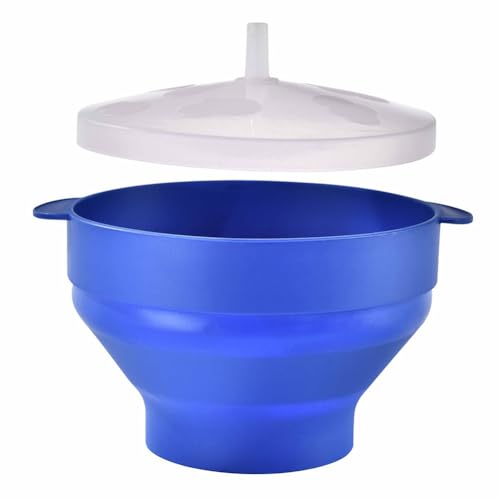 Puthernm - Cuenco para palomitas de maíz, plegable, redondo, portátil, con tapa para uso doméstico, color azul