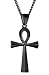 HUANIAN Stainless Steel Egyptian Ankh Cross Pendant Necklace,Black,24 inch Chain