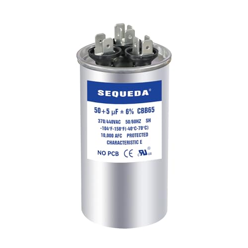 SEQUEDA 50+5 uF ±6% 370V/440V CBB65 CBB65A Dual Run Start AC Capacitor 50+5 MFD for Fan Motor Start or Heat Pump, Pool Pump and Condenser Straight Cool