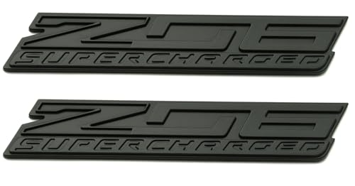 Image of 2Pcs New Z06 Blown Supercharged Engine Emblems 3D Badges Nameplate Compatible with Chevy Corvette (Matte Black)