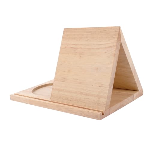 AGFELO 木製三角形ブックスタンド ページホルダー付き 卓上収納ラック カップホルダー内蔵 安定性抜群 持ち運び簡単 多機能書棚 ベッドサ
