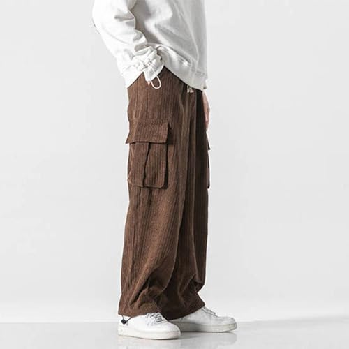 Mens Corduroy Sweatpants with Cargo Pocket Oversized Elastic Waist Baggy Straight Slacks Pants Work Casual4