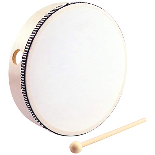 HiGift 2 Pack Hand Drums Kids Percussion Preschool Wood Frame Drum with Wooden Drum Beater-10 Inch & 8 Inch