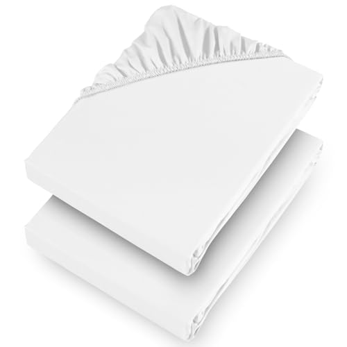 Aspire Homeware Fitted Bed Sheets Double 2 Pack 25 Cm Deep Pocket 10 Inch White Bed Sheet - Soft & Breathable Fitted Bedsheets Brushed Microfiber Shrinkage and Fade Resistant Bottom Sheet