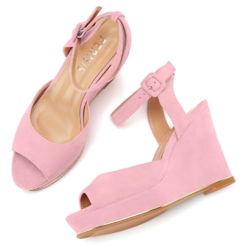 Image of Women's Dressy Platform Wedge Sandals Gold Wedges Peep Toe Patent High Heels Slingback Heeled Comfortable Ankle Strap Shoes