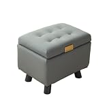 Pouf contenitore pelle PU imbottito, sgabello poggiapiedi struttura legno, sedile multifunzione ingresso soggiorno divano guardaroba(Medium gray)