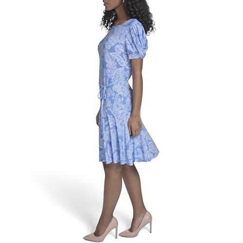 Image of Tommy Hilfiger Women's Puff Sleeve Crew Neck Jersey Shift Mini Dress