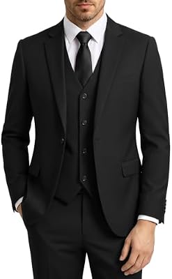Lorenzo Bruno 3-Piece Black Suit for Men – Slim Fit One-Button Blazer, Vest, Pants & Tie