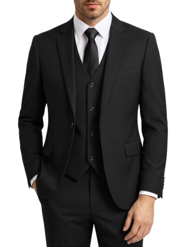 Lorenzo Bruno 3-Piece Black Suit for Men – Slim Fit One-Button Blazer, Vest, Pants & Tie