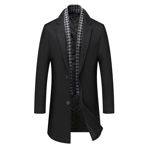 Image of PRIJOUHE Mens Wool Trench Coat Winter Hooded Pea Coat Long Jacket Overcoat