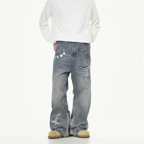 Men's 2025 Y2K Fashion, Washed Blue Baggy Ripped Jeans, Vintage 90s Gothic Lady Denim Trousers4