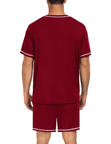 Image of SWOMOG Mens Pajamas Set Summer Sleepwear Short Sleeve Pjs Set Soft 2 Piece Lounge Set Comfy Loungewear with Pockets