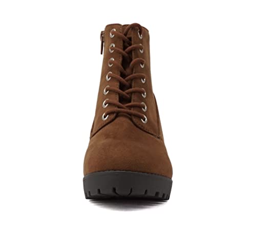 Image of Soda Second Lug Sole Chunky Heel Combat Ankle Bootie Lace up w /Side Zipper