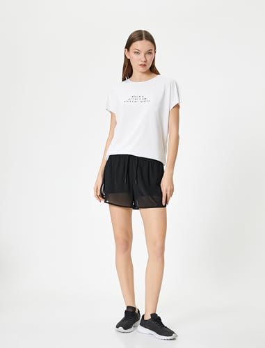 Koton Kadın Bisiklet Yaka Kısa Kollu Slogan Baskılı Tişört, Beyaz (000), M - Görsel 3