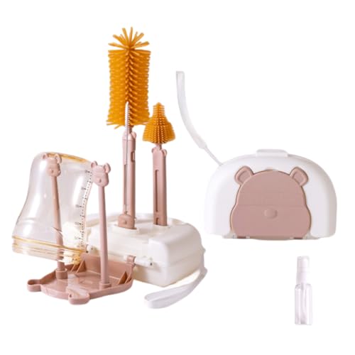 シリコン哺乳瓶ブラシ携帯用哺乳瓶ブラシセット赤ちゃん用哺乳瓶すすぐ旅用収納水切りラック、旅用ボトル乾燥ラック付属ボトルブラシセット (カレー)