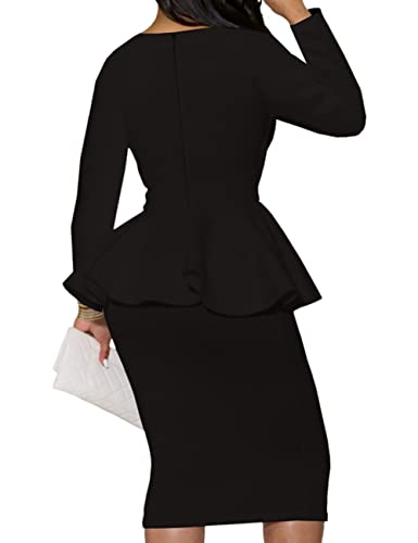 Image of MAYFASEY Church Dresses for Women Vintage Ruffle Peplum Wear to Work Office Business Cocktail Party Pencil Knee Dress