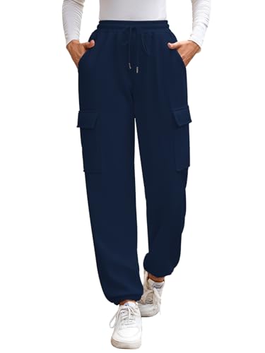 Pantalon Chandal Termico Mujer Invierno Forro Polar Pantalones Cargo Deportivos Pantalón Jogger Comodos de Exterior Casa Deporte, Azul S