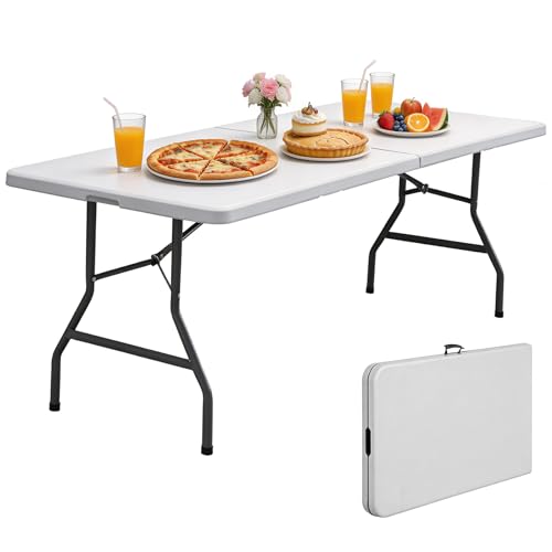 ZENY 8ft Portable Folding Table Plastic Indoor Outdoor Picnic Party Camp Dining Table with Handle White