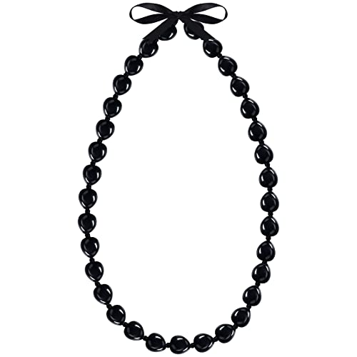 Yinkin Graduation Kukui Nuts Lei Necklace 37 Inch 2026 Graduation Gift Chunky Acrylic Hawaiian Necklace with Ribbon Bow Closure for Women Men(Simple Style)