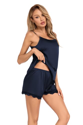 Image of COLORFULLEAF Satin Pajama Set for Women Sexy 2 Piece Silk Cami Pjs Sets