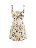 CIDER Women's Summer Floral Dress Square Neck Mini Dress Sleeveless Cute Sundress Party Dresses Trendy 2025, Beige, X-Large