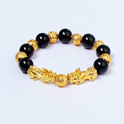COLORFUL BLING 3 Pcs Set Feng Shui Good Luck Bracelets Obsidian Bead Dragon Lucky Charm Bracelet Pixiu Pi Yao Attract Wealth Money Feng Shui Jewelry for Men Women3