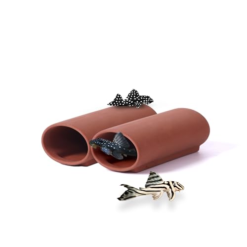 2pc Oval-Shaped Fish cave,Hide Away Caves for Plecos, (Dark Red)