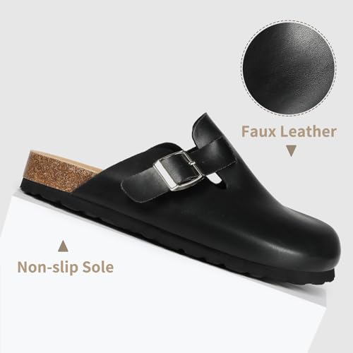 Image of Dumalum Suede Clogs for Women & Men - Comfort Cork Footbed with Arch Support - Adjustable Buckle Mules Slip-On Sandals Unisex Potato Shoes Home Slippers