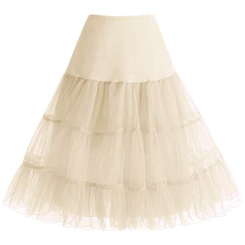 Bbonlinedress Sommerkleid Damen Petticoat Unterrock Crinoline Underskirt Reifrock Rock für 50er Vintage Cocktailkleid Champagne L