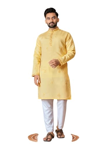 Men's Embroidered Roman Silk Kurta with Pajama -Ethnic Wear for Weddings, Festivals & Traditional Events
