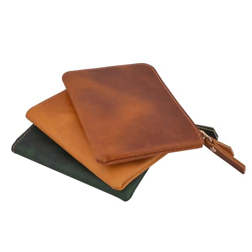 Portamonete in vera per donne e uomini mini portafoglio sottile con cerniera in metallo classico verde pelle