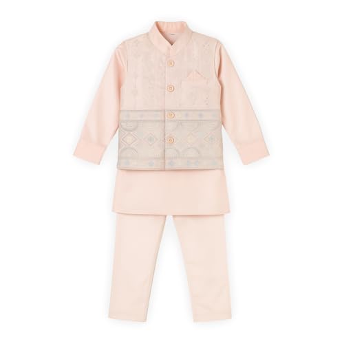 Image of Kidbea Boys Ethnic Kurta Pajama Set with Embroidered Nehru Jacket | Traditional Indian Outfit for Weddings & Festivals | Soft Comfortable Kidswear