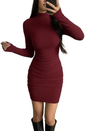 Vestido Midi Feminino Canelado Gola Alta Colado Elegante Manga Lo...