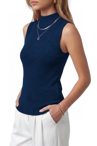 Image of Arach&Cloz Women's Wool Blend Mock Neck Fall Business Casual Sweater Tank